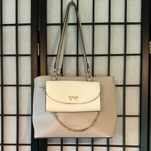 Nanette Lepore Cream and Tan Medium Shoulder Bag with Clutch Like NEW